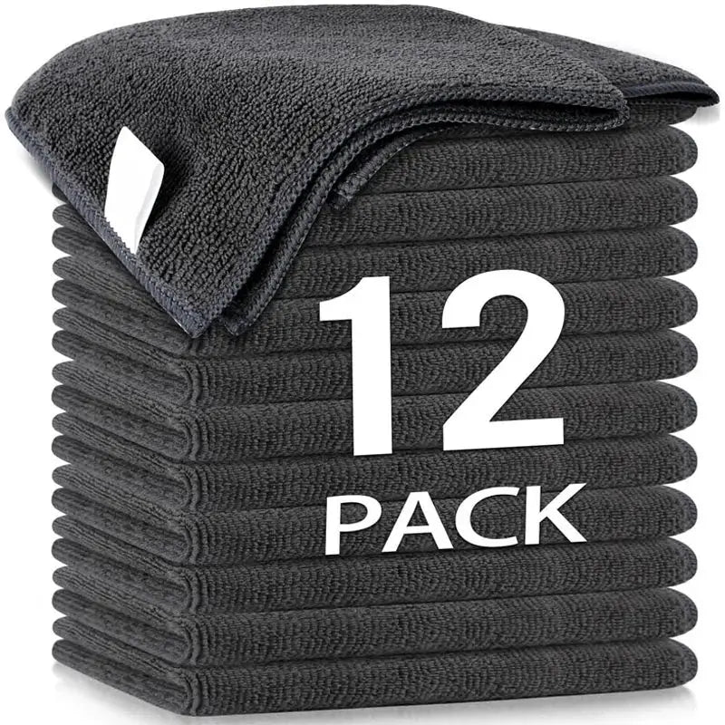 Microfiber cleaning cloths, 12-pack, dark gray, lint-free towels for car windows