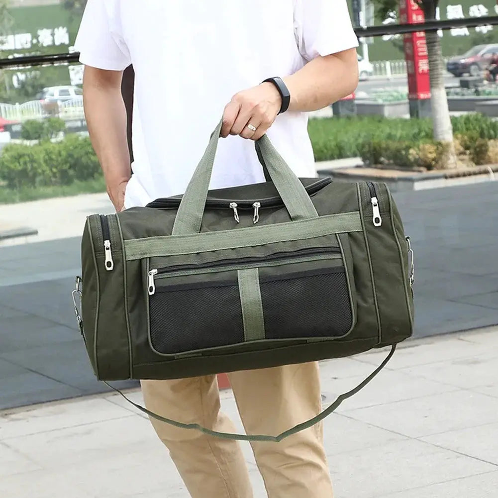 Simples Market Oxford dry-wet separation gym bag, large-capacity olive green waterproof duffel with front mesh pocket