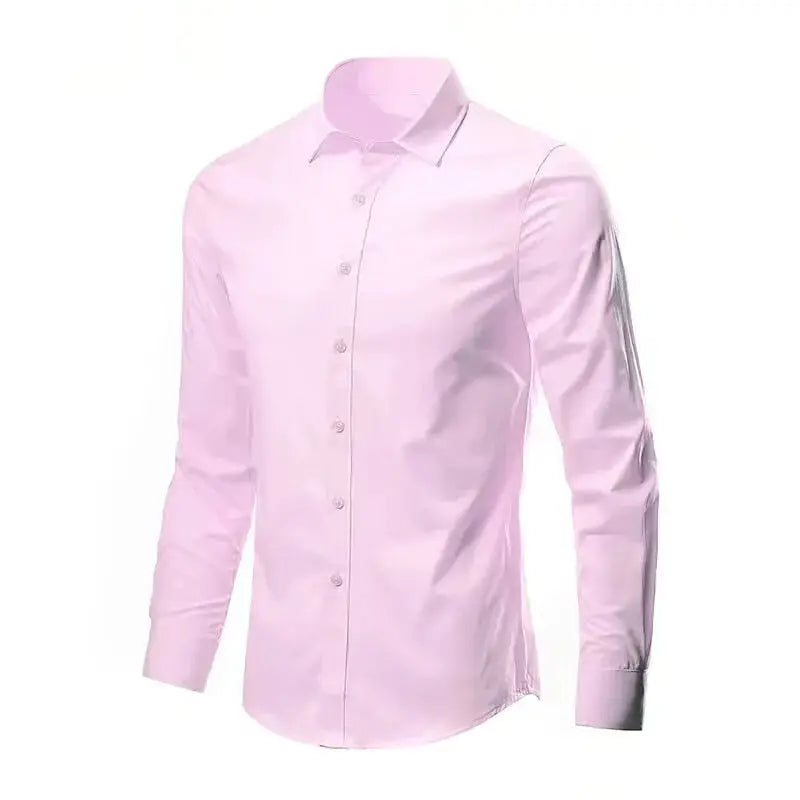 Men's pink slim-fit dress shirt with long sleeves, anti-wrinkle, no pocket, Simples Market