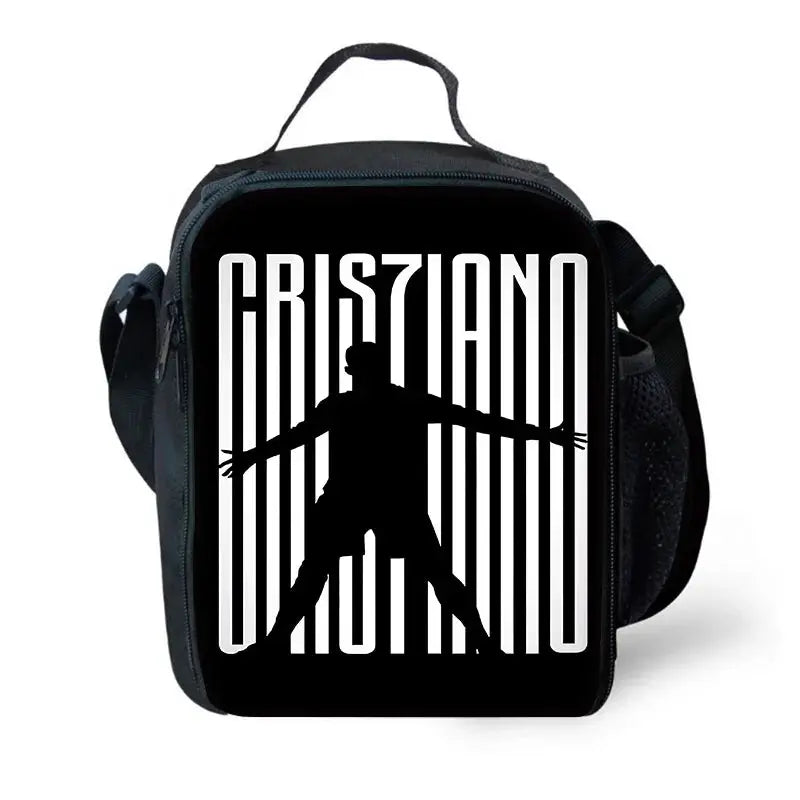CR7 Ronaldo kids backpack in black with white barcode-style front panel