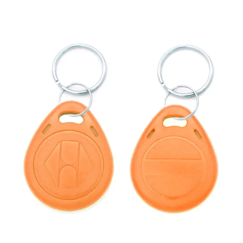 Keyfobs (2) orange EM4305 125kHz RFID proximity tags with metal key rings, Simples Market
