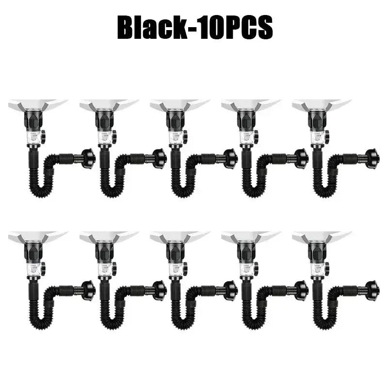 Kitchen sink drain hose set, black, 10-piece with flexible corrugated hoses and fittings