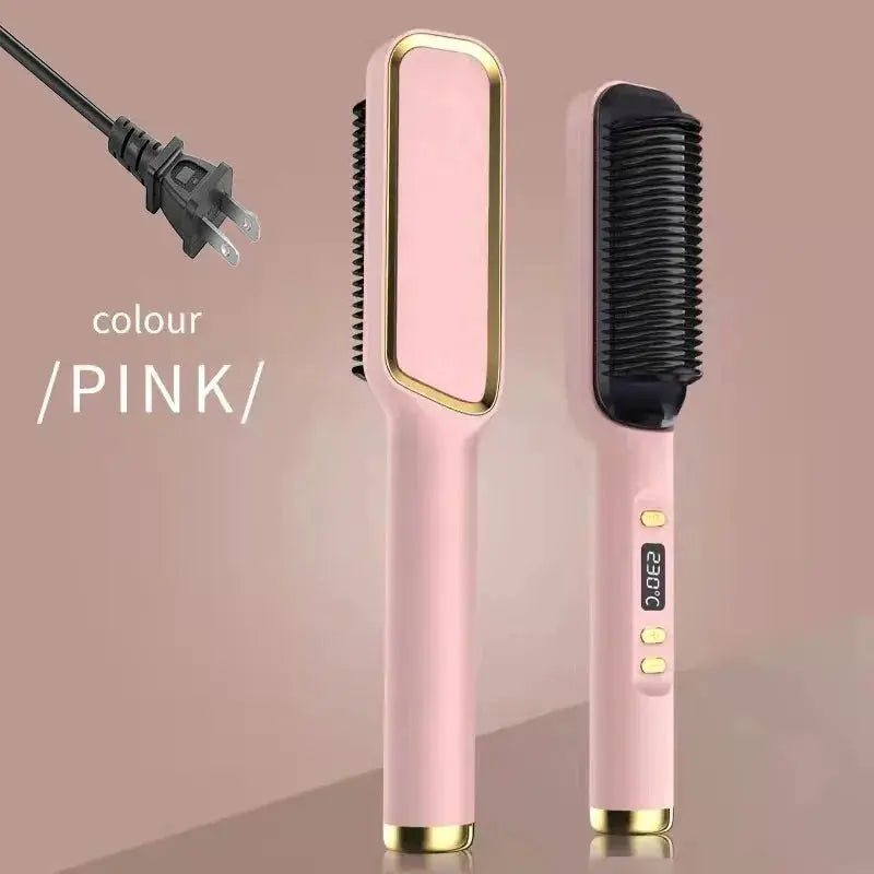 Simples Market pink electric hot combs set with straightening brush attachments, 2-piece kit