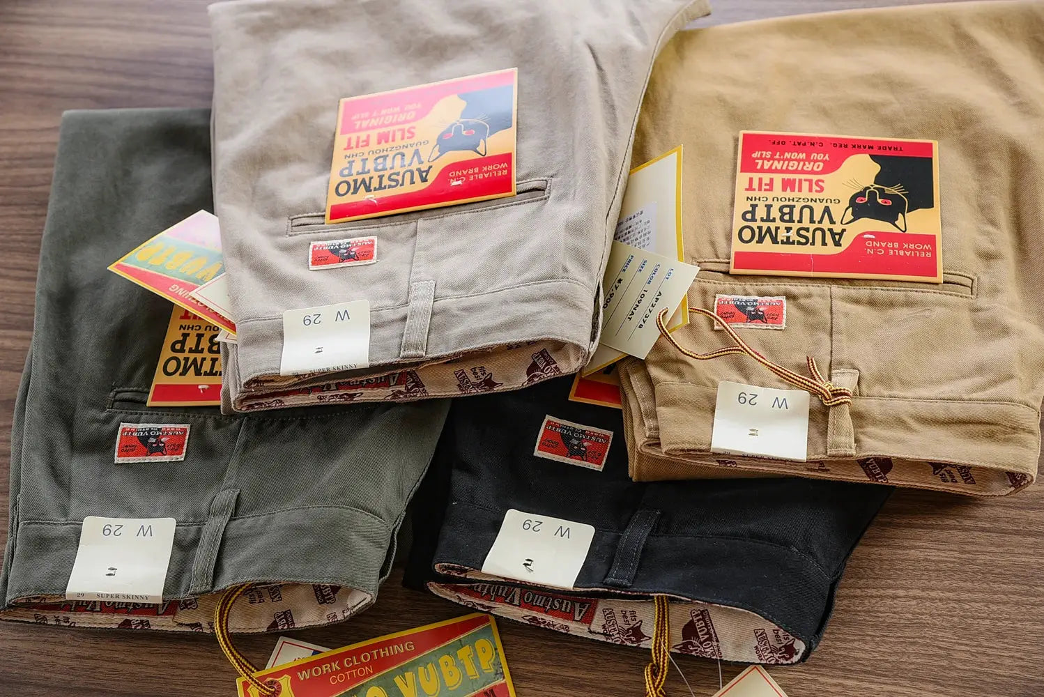 Chino pants by Simples Market in five colorways; cotton washed-twill straight casual trousers.