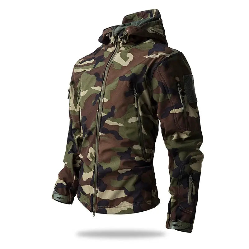 Lurker Shark Skin soft shell tactical jacket for men, camouflage pattern, waterproof hooded coat by Simples Market
