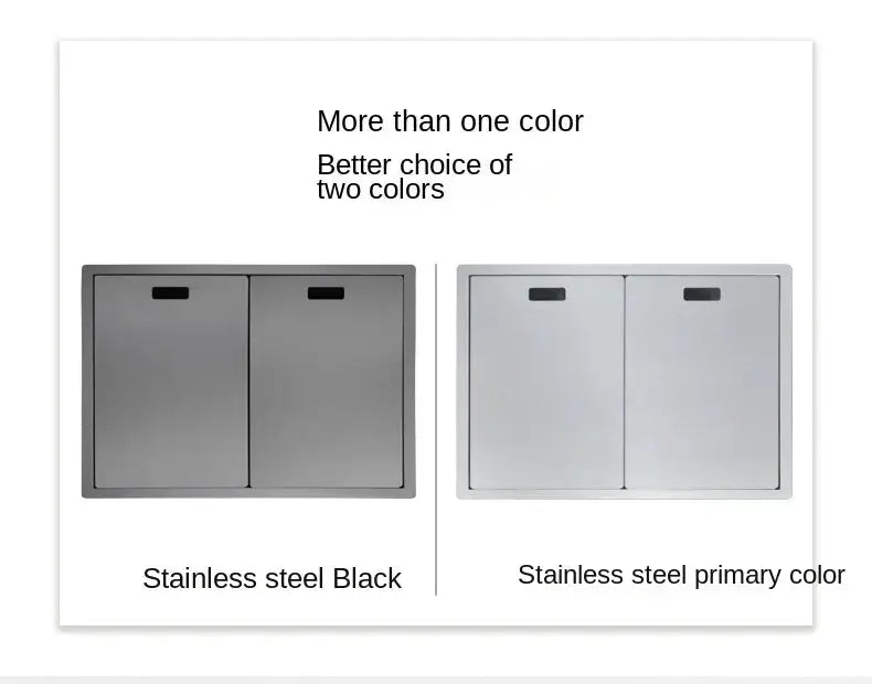 Nano hidden kitchen sink 55x45x23cm with single groove; stainless steel finishes include black and primary color