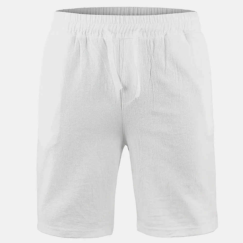 Men's cotton linen shorts by Simples Market, white, breathable summer shorts.