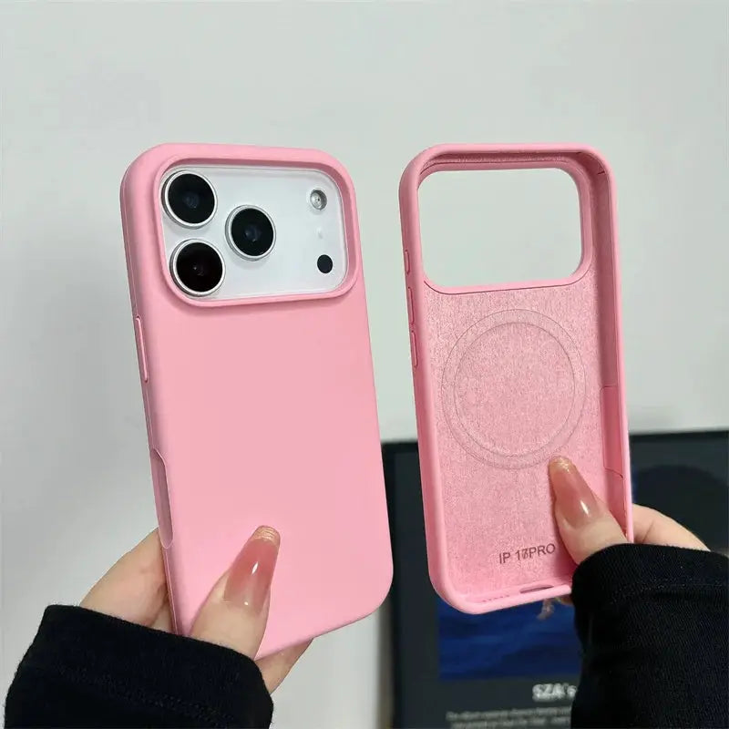iPhone 17 series pink magnetic liquid silicone case for MagSafe by Simples Market