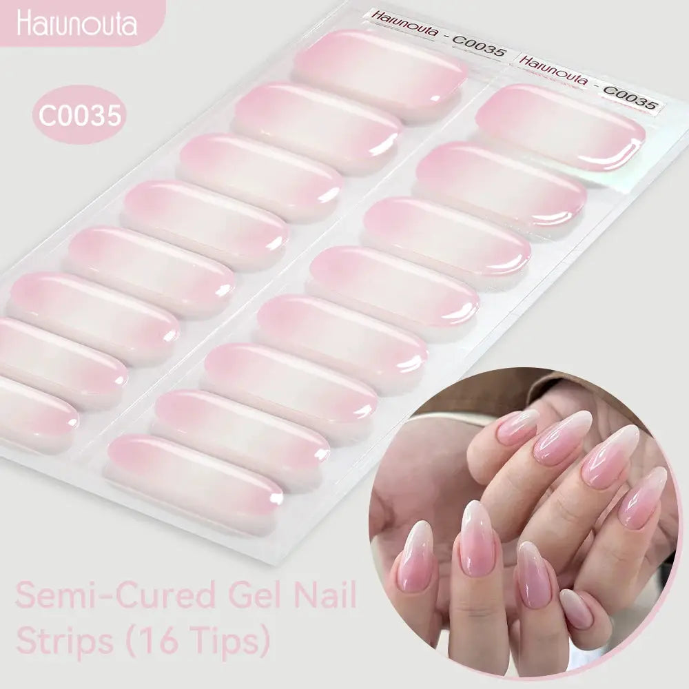 Simples Market Gradient Auroras semi-cured gel nail strips, 16 pink gradient tips for DIY nails
