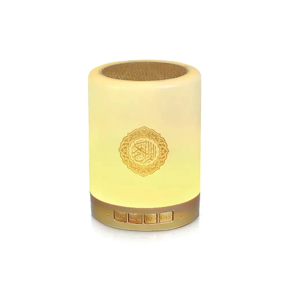Simples Market portable LED night light and Bluetooth speaker; yellow glow lamp with gold base and front emblem.
