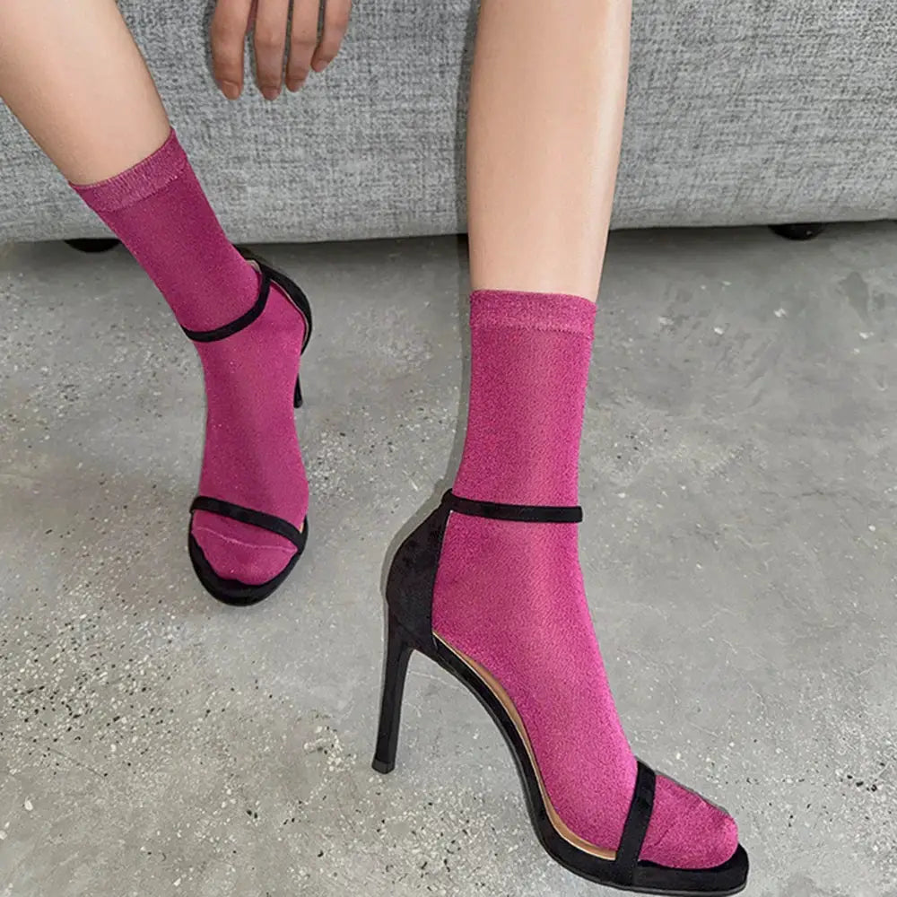 Korean Style Womens Thin Sheer Summer Socks Breathable Lightweight Silk Shine for Luxury Comfort