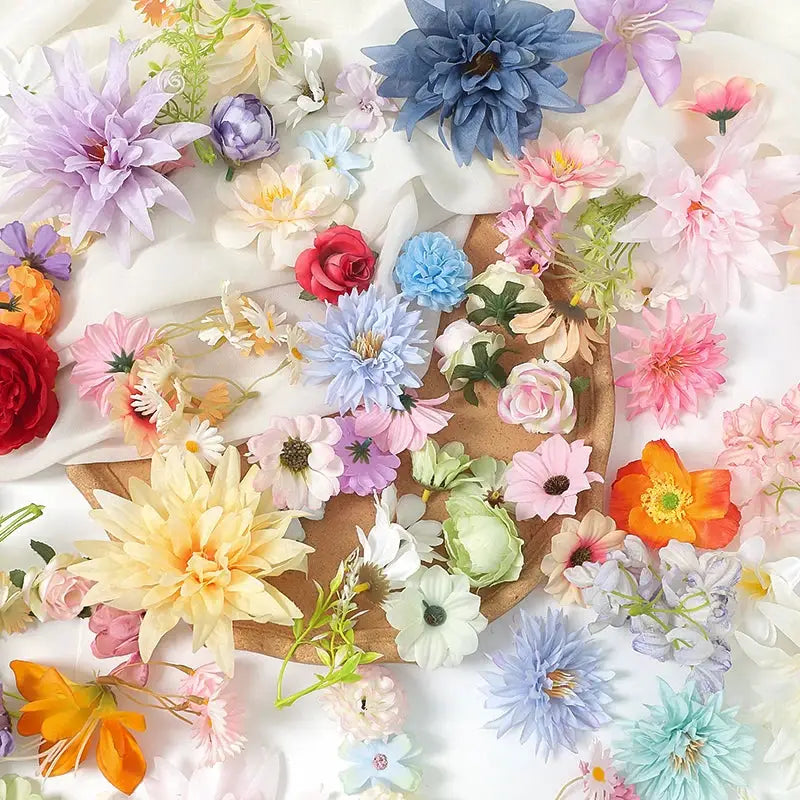 Silk flowers, colorful mixed assortment by Simples Market for home decor and weddings, 20/50pcs set