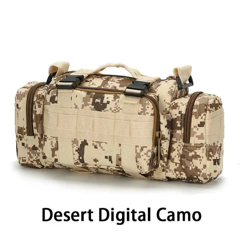 Multifunctional tactical waist and chest bag in Desert Digital Camo design, perfect for outdoor adventures.