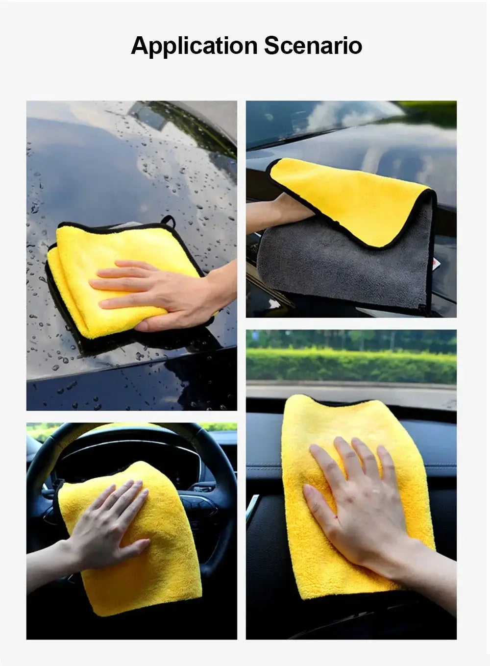 Car wash microfiber towel by Simples Market, thick yellow absorbent cleaning cloth in 30/40/60 cm.
