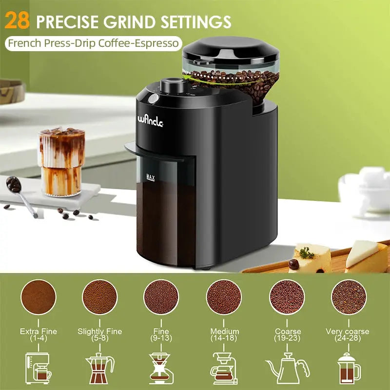 Wancle Electric Burr Coffee Grinder Conical Burr Mill With 28 Precise Grind Settings Dual Voltage 220V 120V