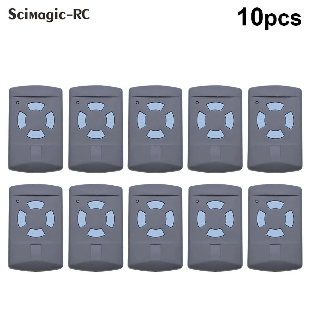 Garage door remotes, 10pcs, gray bodies with blue circular button pads, Scimagic-RC