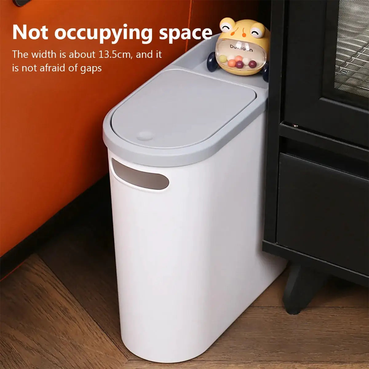 Bathroom trash can by Simples Market with press-top lid, white plastic, large-capacity bin.