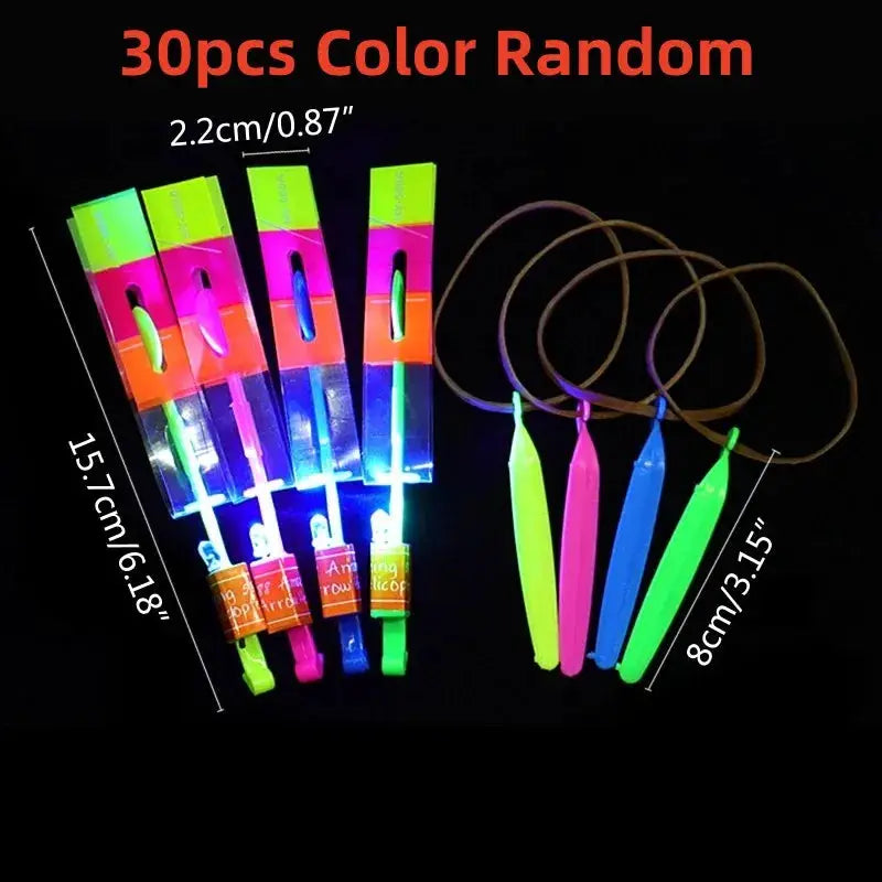 Outdoor LED Slingshot Rocket Helicopter Flying Toy With Glowing Lights For Kids Party Gift