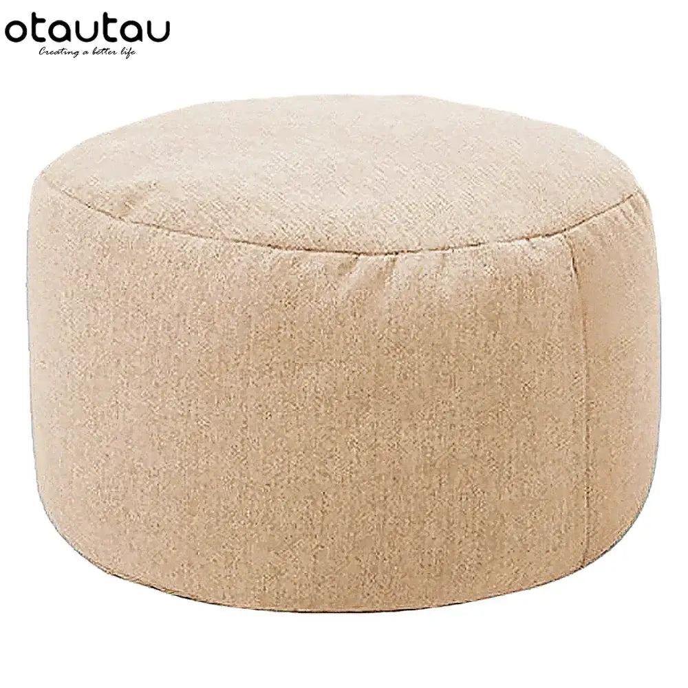 OTAUTAU linen bean bag chair with filling, beige round pouf ottoman