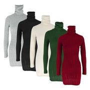 Autumn Winter Women Turtleneck Solid Knitted Bodycon Mini Dress Party