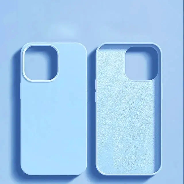 iPhone case pair in blue liquid silicone, shockproof for Apple iPhone 11–17