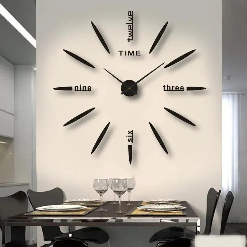 Simples Market large wall clock with 3D acrylic mirror stickers, black DIY quartz design for living room decor