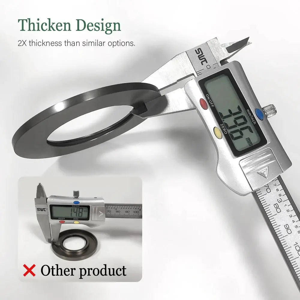 Basin faucet concept: thick design ring measured by caliper showing 2x thickness, Simples Market
