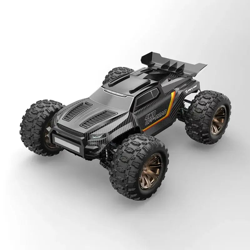 MJX 1:12 RC monster truck by Simples Market, black carbon finish, 4WD with oversized off-road tires