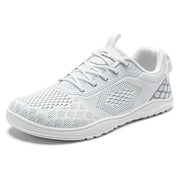HOBIBEAR knit barefoot shoes, white mesh upper, unisex zero-drop sneakers