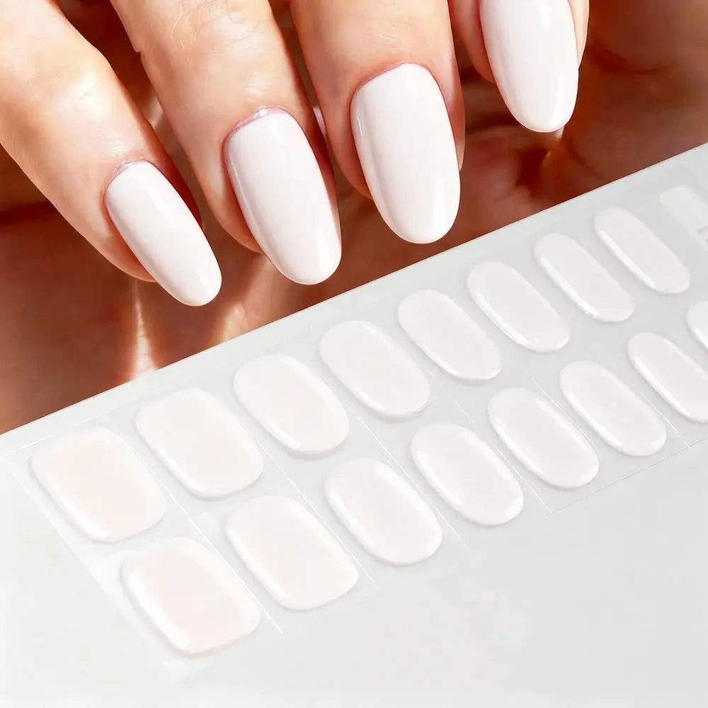Simples Market 16Tips French pale pink/white semi-cured nail stickers; full-cover gel decal patches on sheet