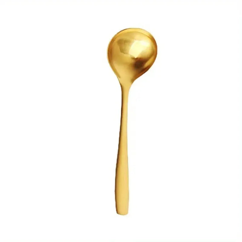 2 Pcs Golden Stainless Steel Large Spoons For Hot Pot Soup And Porridge With Long Handles Elegant Kitchen Utensils