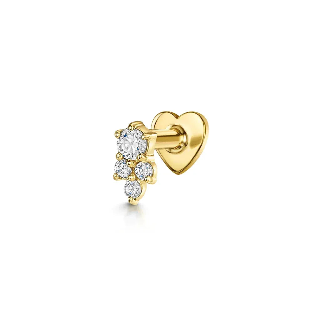 AIDE heart-backed helix stud earring in gold-tone metal with four clear zircon stones