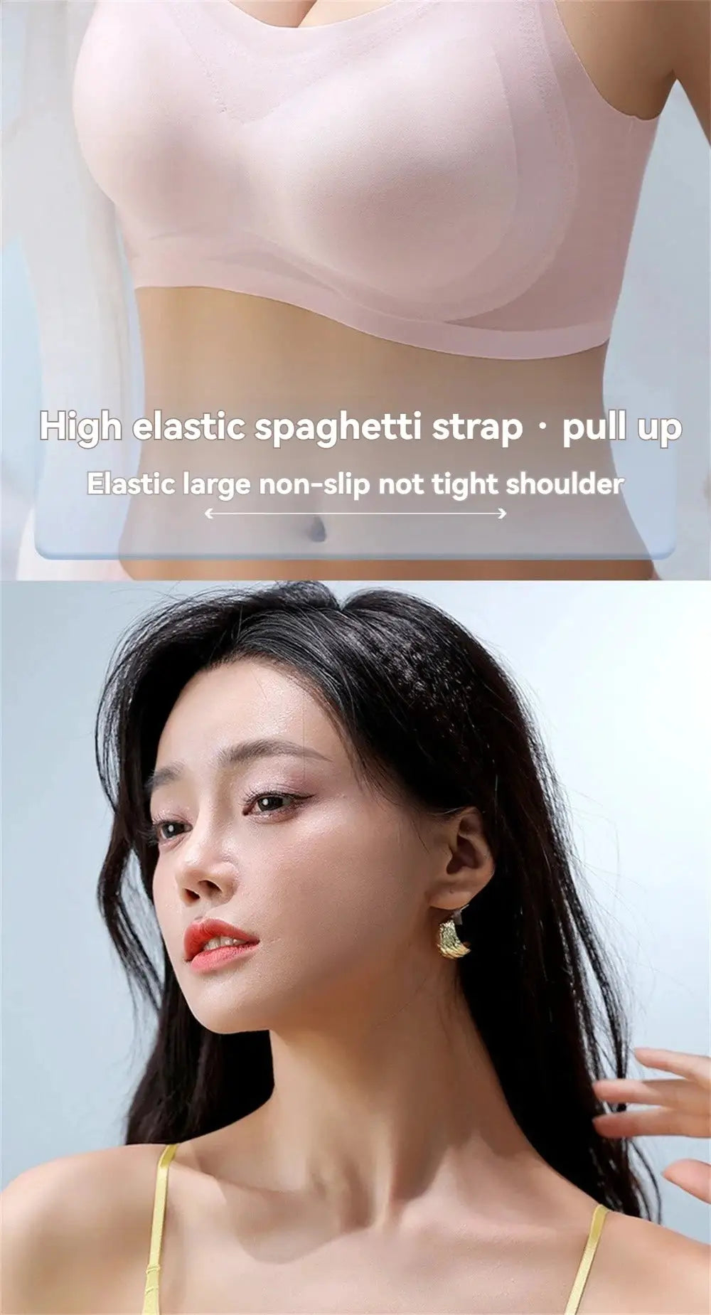 Simples Market ultra-thin breathable ice silk top bra, pink, seamless back halter bustier