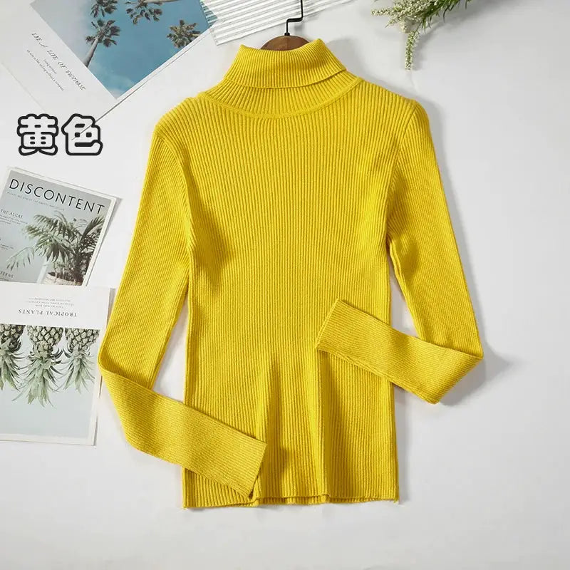 Women Turtleneck Sweater Slim Fit Elastic Knit Acrylic Cotton Blend Medium Stretch Solid Black