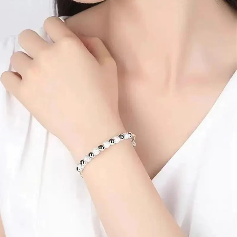 Korean Silver Color Charm Lucky Beads Bangles For Women Fashion Party Wedding Engagement Jewelry Trendy Bracelets