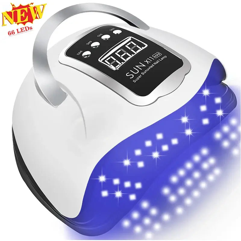 Nail lamp by Simples Market with white and blue design, 66-LEDs and digital display
