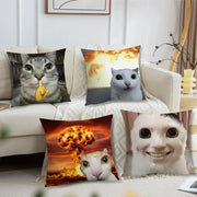 Cushion Covers 4-piece set by Simples Market with soft fabric and funny cat meme prints for sofa decor