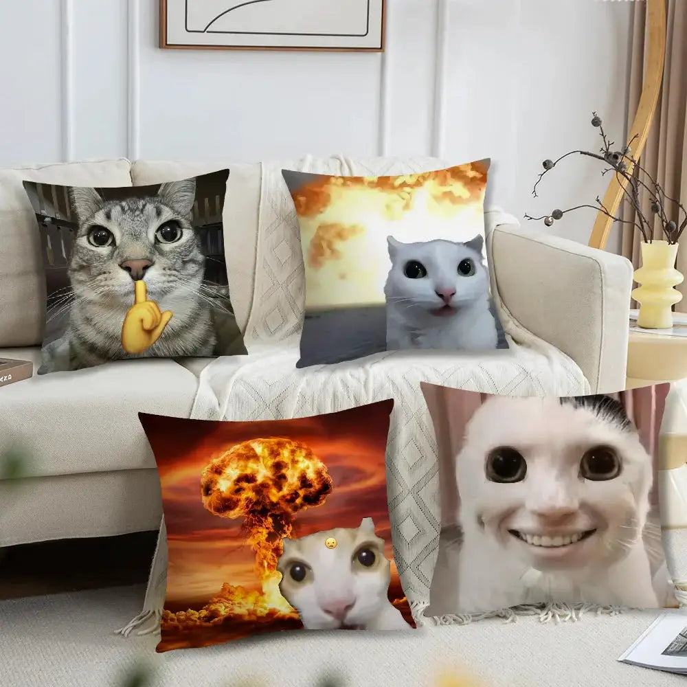 Cushion Covers 4-piece set by Simples Market with soft fabric and funny cat meme prints for sofa decor