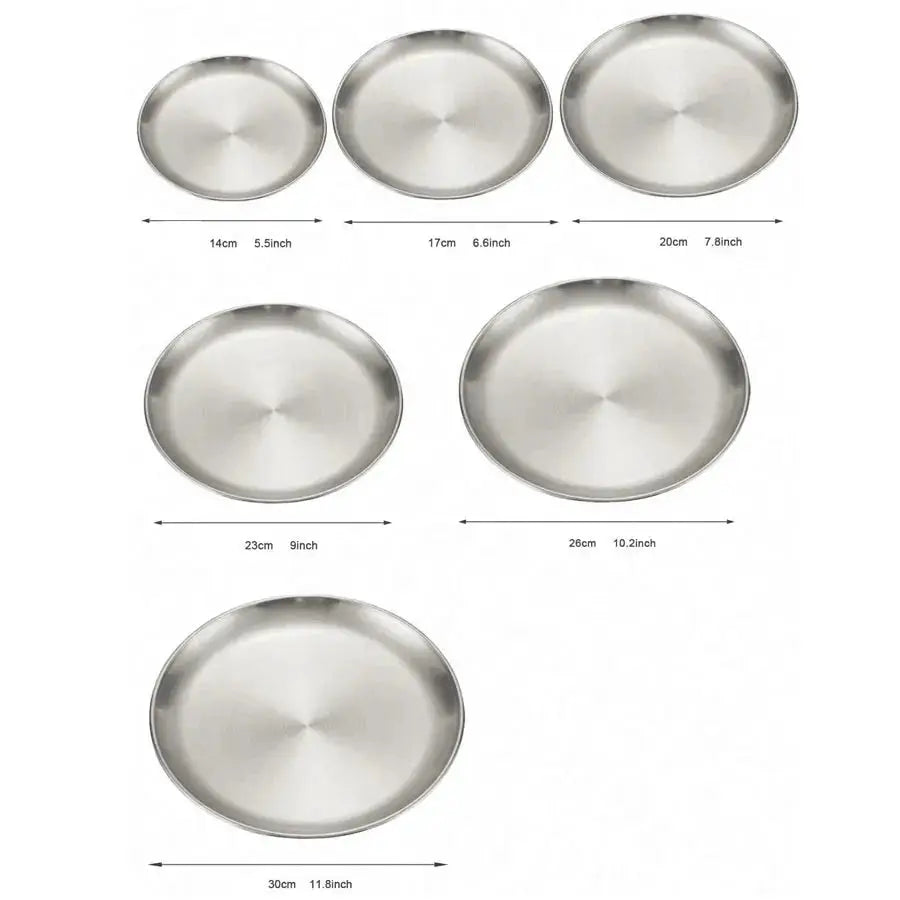 4 Piece Stainless Steel Plates Korean Style Grilled Meat Circular Trays Household Dinnerware Set