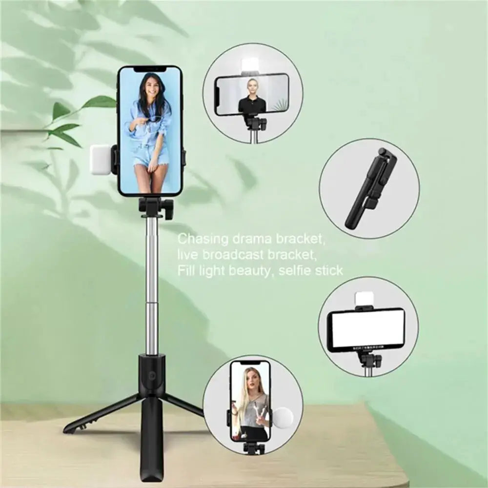 NovaFlex Portable Bluetooth Selfie Stick Tripod With Remote Shutter And Fill Light Extends To 29 Inches