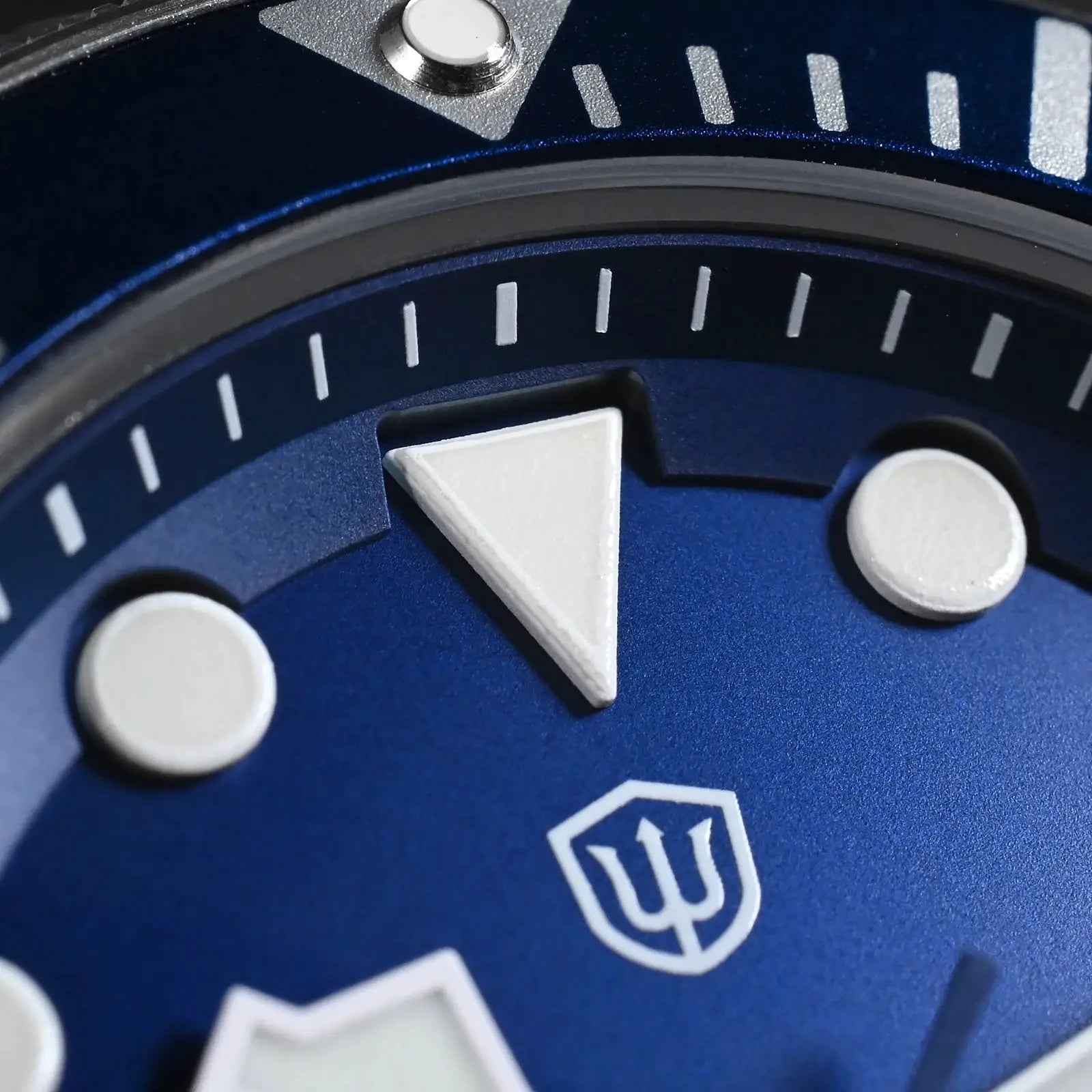 Watchdives WD1969 Pro blue 38mm quartz diver watch with luminous white markers and shield logo