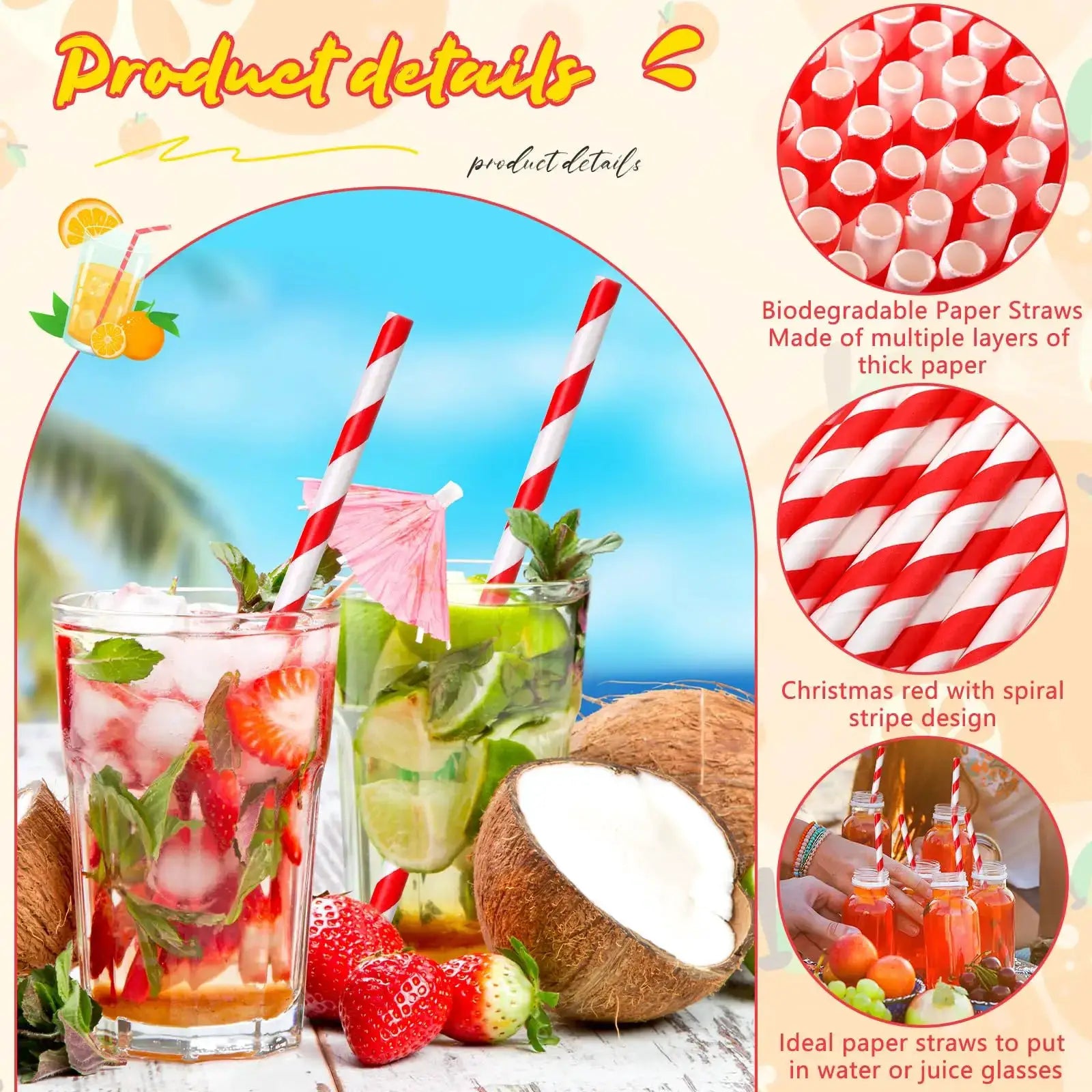 Red And White Striped Disposable Paper Straws For Coffee Milk Juice Cocktails Party Drinkware 50 Or 100 PCS
