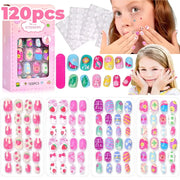 KawaiiKidz Kids Cartoon Press On Nails Acrylic Full Cover Short False Nails Safe Easy To Apply Jelly Glue 120Pcs