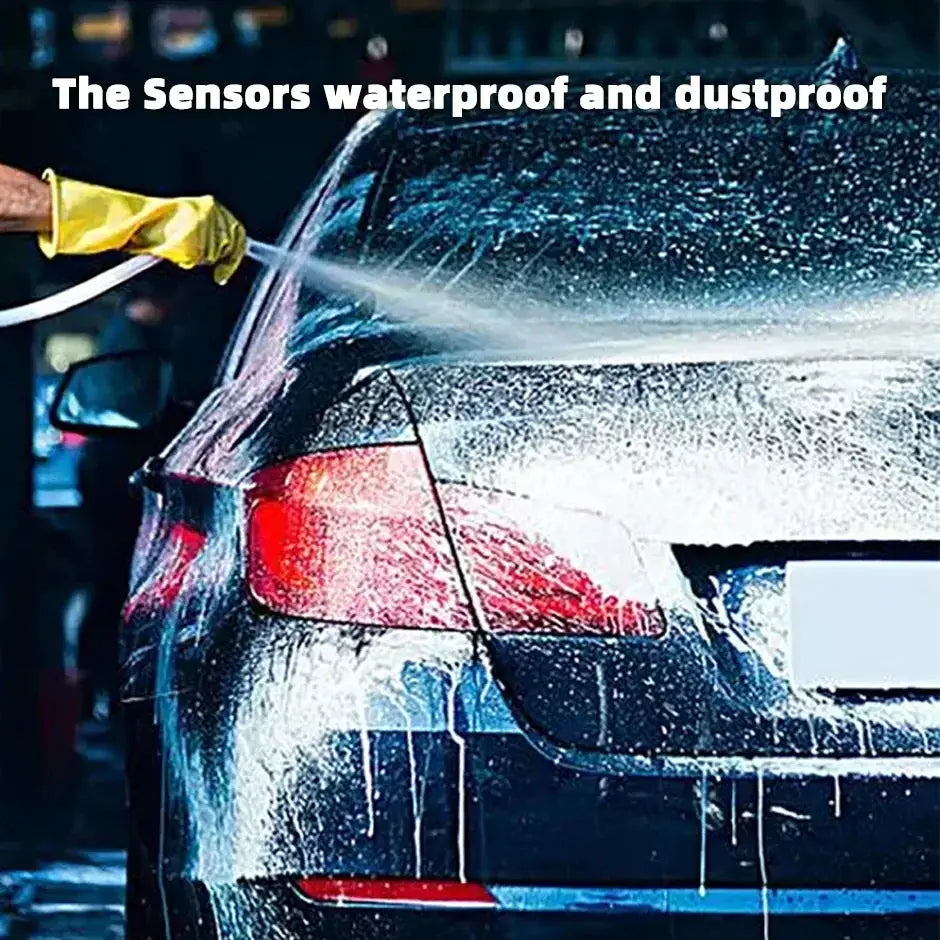 Parktronic parking sensors kit Simples Market on a car being washed with a high-pressure hose