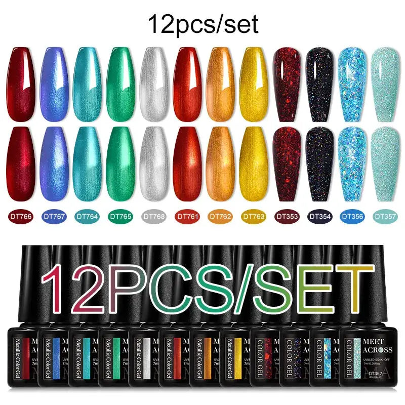Meet Across 12-piece gel nail polish set in pink glitter and macaron-blue shades