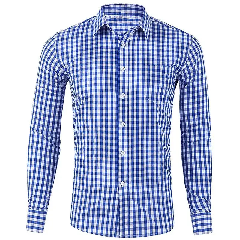Men's long sleeve blue-and-white gingham plaid shirt by Simples Market