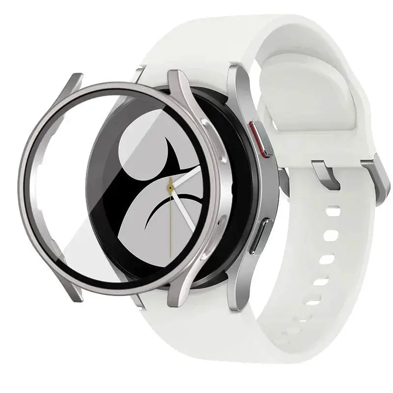Matte hard PC case with tempered glass screen protector for Samsung Galaxy Watch 7/6/5/4, white bumper by Simples Market