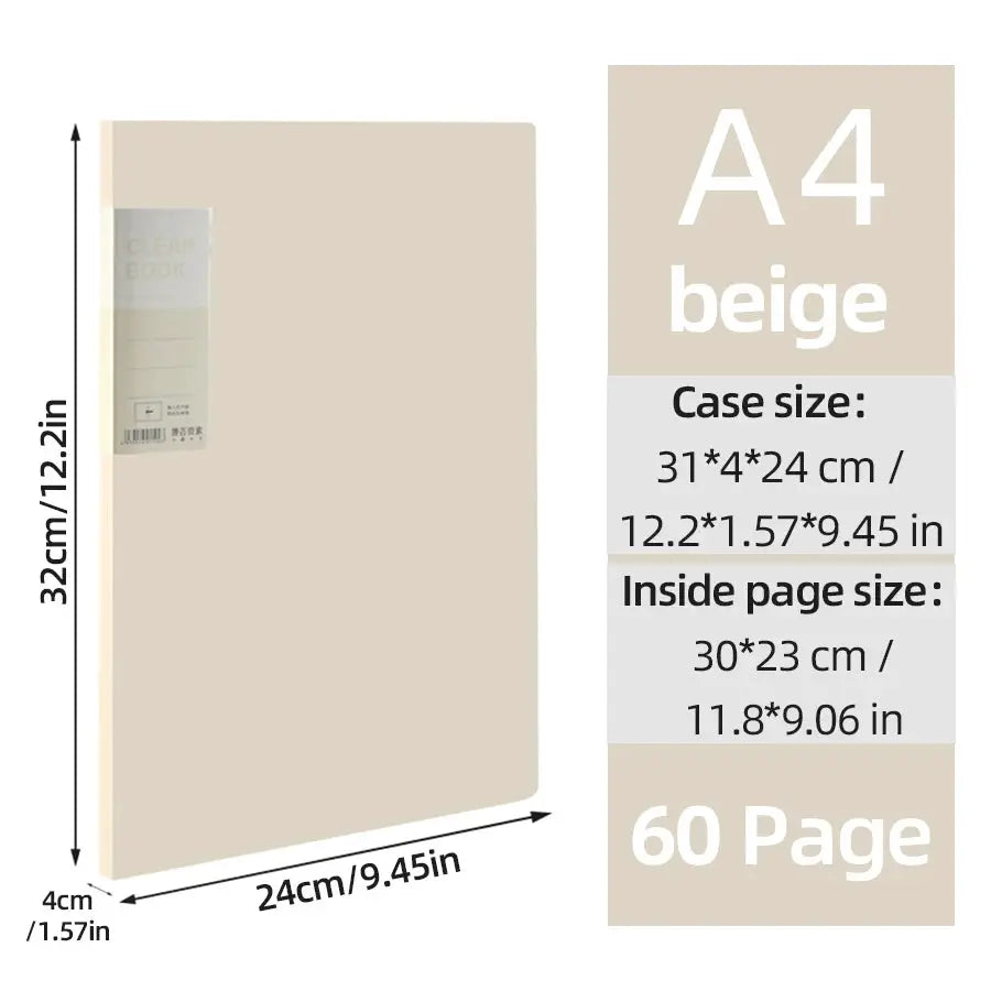 Simples Market A4 beige side-loading document folder with multi-layer dividers, 60-page capacity