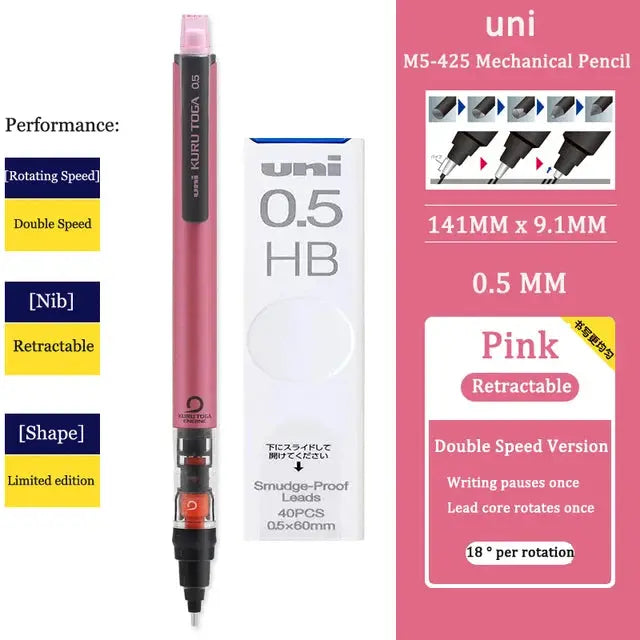 Uni Kurutoga pink mechanical pencil M5-452 0.5mm with rotating lead, box included