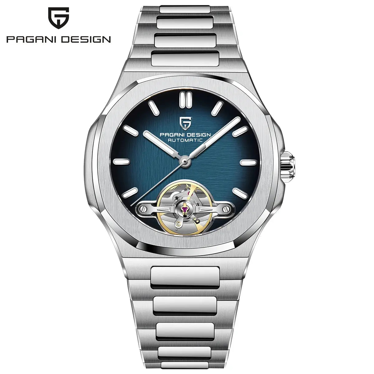 PAGANI DESIGN Skeleton Tourbillon Automatic Mens Watch Luxury Stainless Steel Wristwatch With Sapphire Crystal